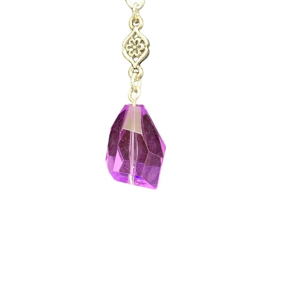 New Avon Silver Tone Purple Faceted Y Necklace (1666) - Picture 2 of 7